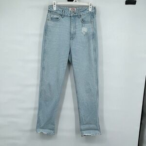 Wrangler mom fit light wash distressed hem jeans